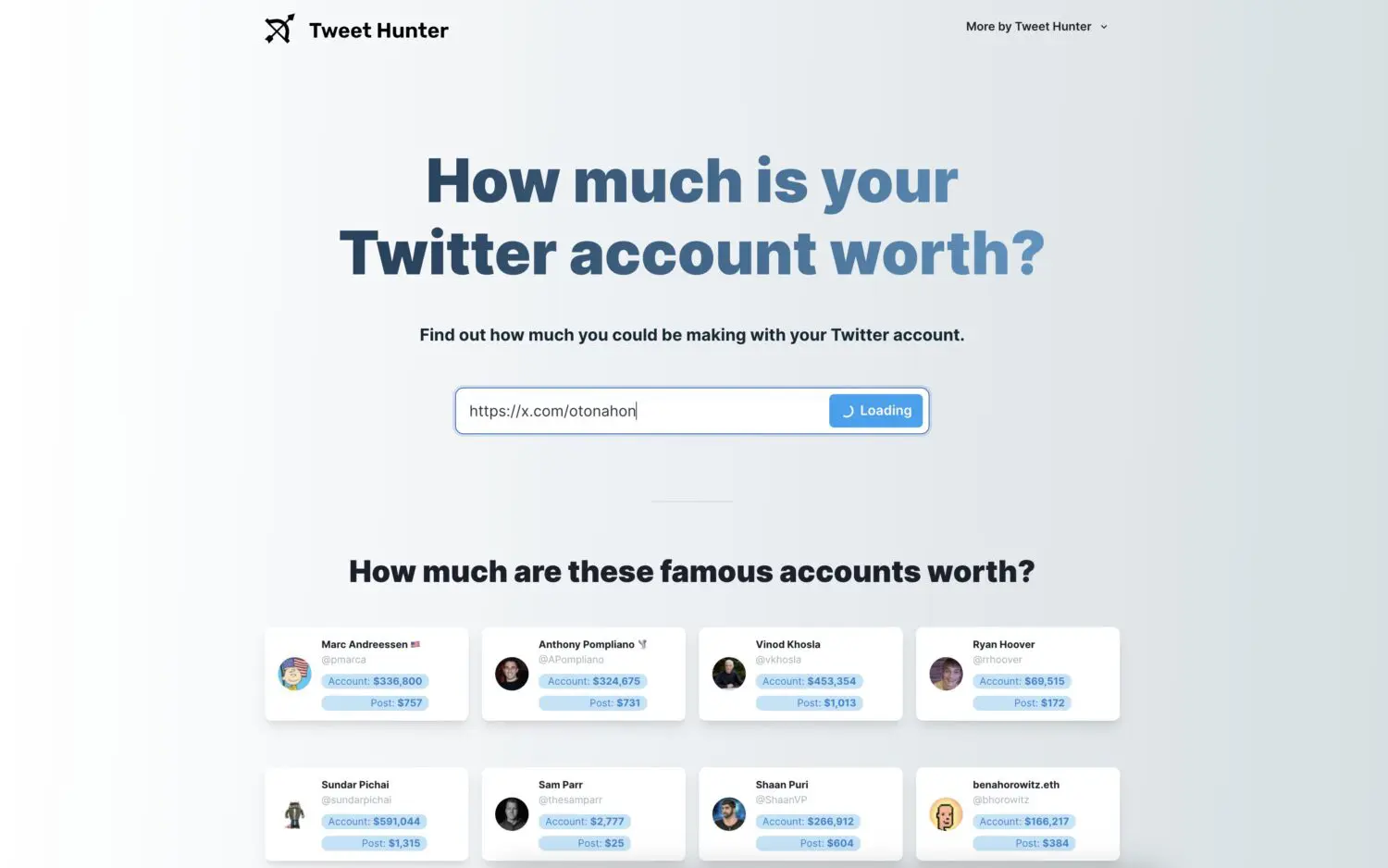 自分のTwitterアカウントの価格がわかるツール「Tweet Hunter」 | Nostra Vita